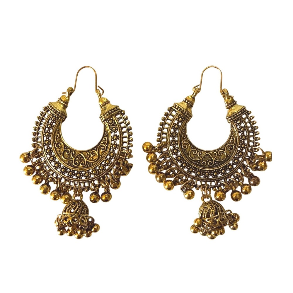 Gold Tone Indian Jhumka Chandbali Hoop Earrings Filigree Ethnic Statement Drop